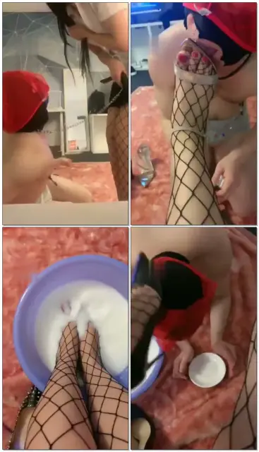 【冰姬女王】牛奶浴足网袜羞辱恋足口水耳光虐乳圣水淋