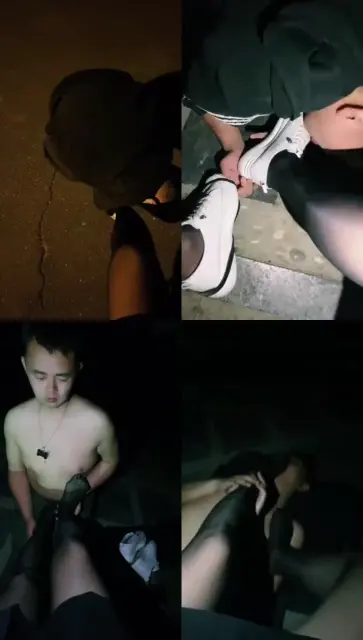 【嘉昕S】户外TJ，公园白色钉鞋遛狗，黑丝舔脚