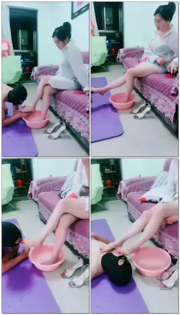 【瑾玲女王】绿帽，边和情人打电话让老公伺候洗脚