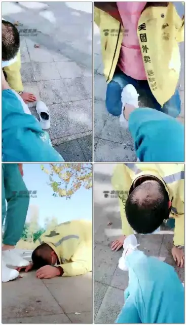 【月月S】偶遇外卖小哥，送他100个耳光，户外