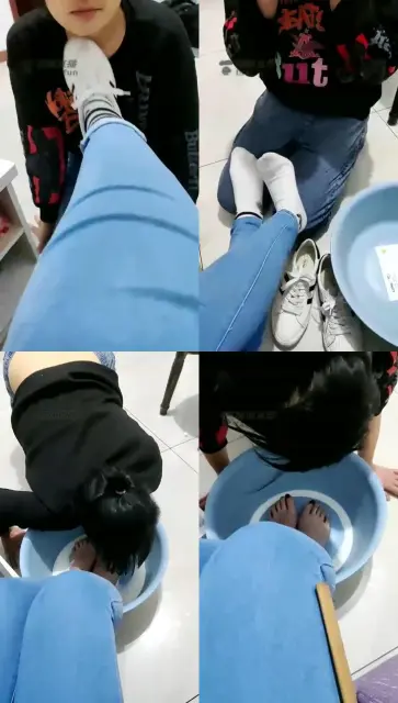 【冰女王】牛仔裤棉袜玩女奴脸,洗脚奶伺候洗脚