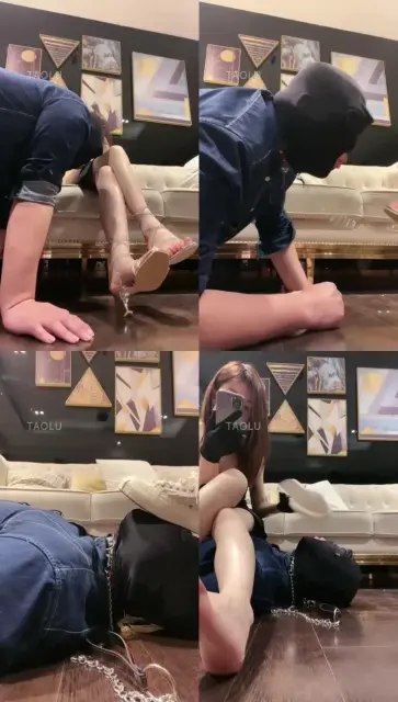 【美美子S】高跟调狗，丝袜牛奶，清理鞋底