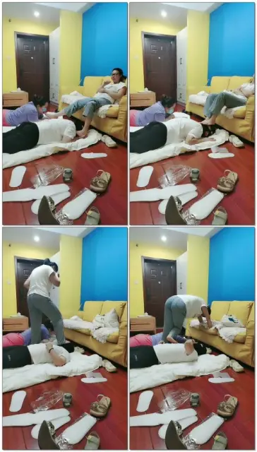 【雯雯可劲吃】素人女女舔脚骑马情侣奴调教（二）