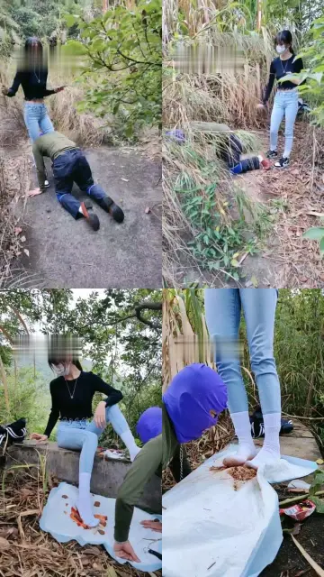 【雪莉】户外AJ遛狗白袜踩踏喂食