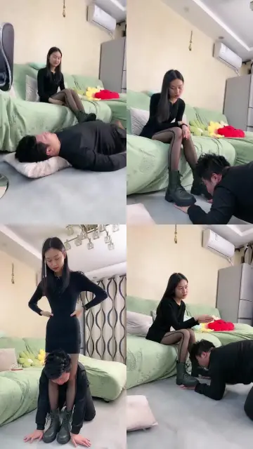 【素人星探】素人短靴黑丝踩/喂口水