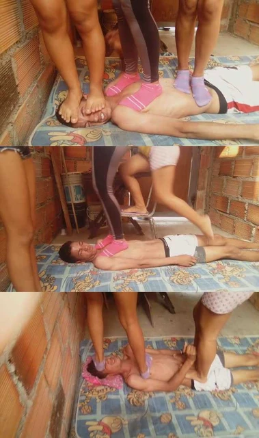 【欧美女王】三美女棉袜暴力坐踩年轻人