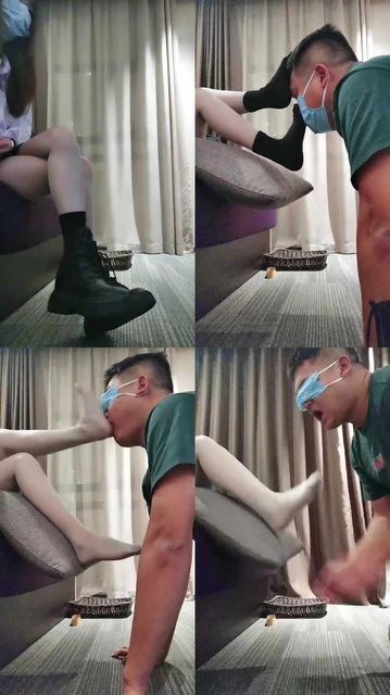 【三寸金角】短靴黑棉袜+丝袜美腿玩虐家奴