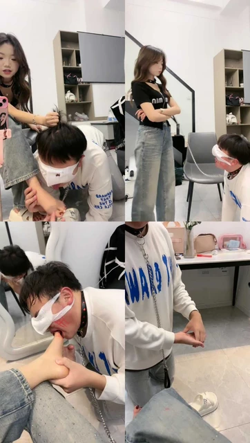 【珂儿大小姐】镜前羞辱-跪舔脏鞋裸足打手/恶搞涂鸦/电击鞭打口水