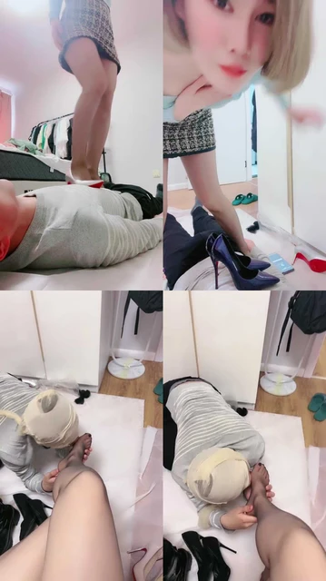 【美丝大大】多双鞋子高跟全体重踩-黑丝恋足舔