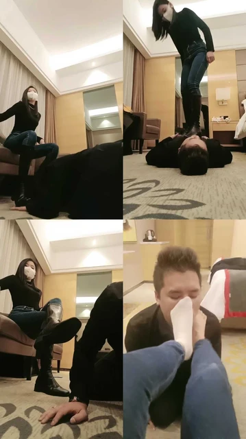 【御神】长靴全体重踩踏/转胯遛狗/闻舔原味白袜脚