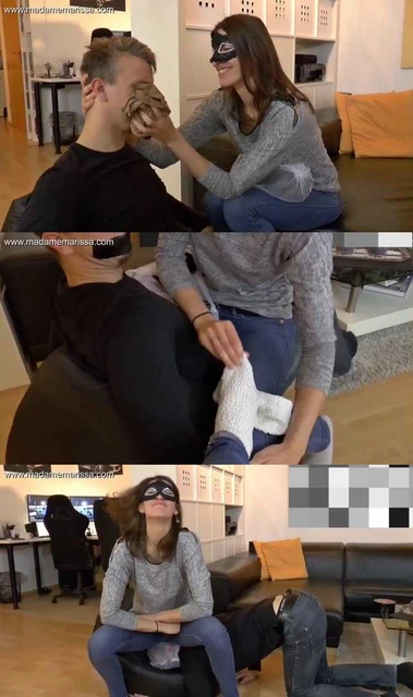 【欧美女王】Marissa女王一麻袋臭丝袜棉袜扣在狗头上系紧袋口让他闻!