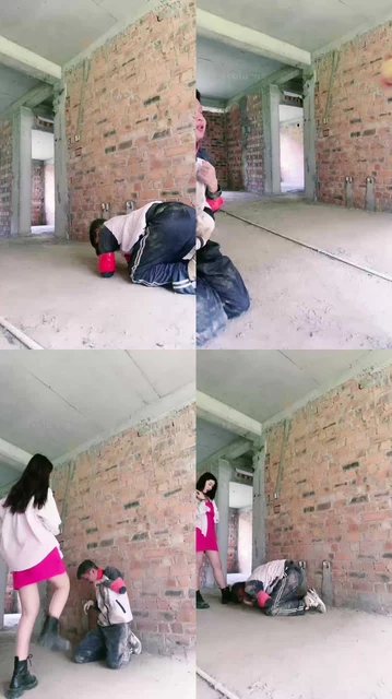 【宸宸】户外工地处刑-捆绑遛狗爬/藤条鞭打/短靴踢踹