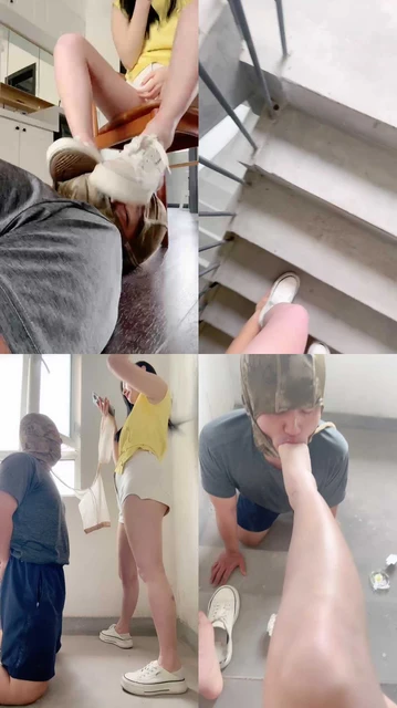 【思诺】楼道帆布鞋白船袜溜畜生/脚踩喂食/踩狗爪