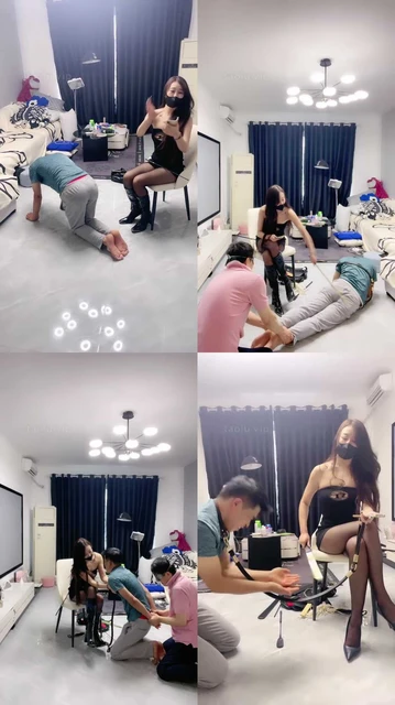 【汏典】长靴黑丝S-藤条抽双狗/骑狗背/高跟踩