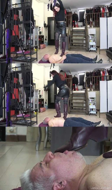 【欧美女王】御姐lady scarlet美靴跳踩男人,跳得好高,还跺他裆,好疼啊
