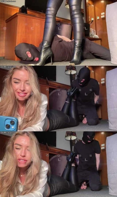 【欧美女王】屌丝像条虫子一样爬到拜金女Bella脚下给她舔皮靴舔脏鞋底!